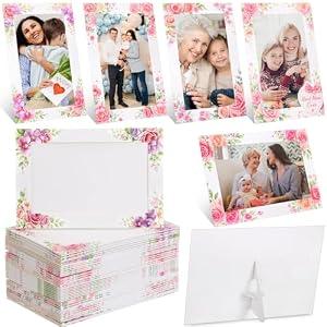 AmazingSpark 50 Pack Mother's Day Floral Picture Frame 4 x 6 Paper Photo Ornament Bulk Flower Cardboard Photo Gifts for Mom Spring Party Decorations Party Favor Supplies