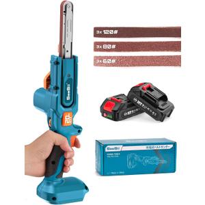 Seesii Belt Sander 1/2" x 18", 6 Speeds Max 1700 FT/Min, with 2 * 2.0Ah Battery, Charger, Hand Held Belt Sander for Metal Working, Wood, Plastic, Auto Grinding (Classic Kit)