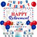 Mailman Retirement Party Decorations Red Blue Mail Happy Retirement Banner Backdrop Mail Truck Mailbox Cake and Cupcake Toppers with Balloons Kit for Postal Worker Retired Party Supplies