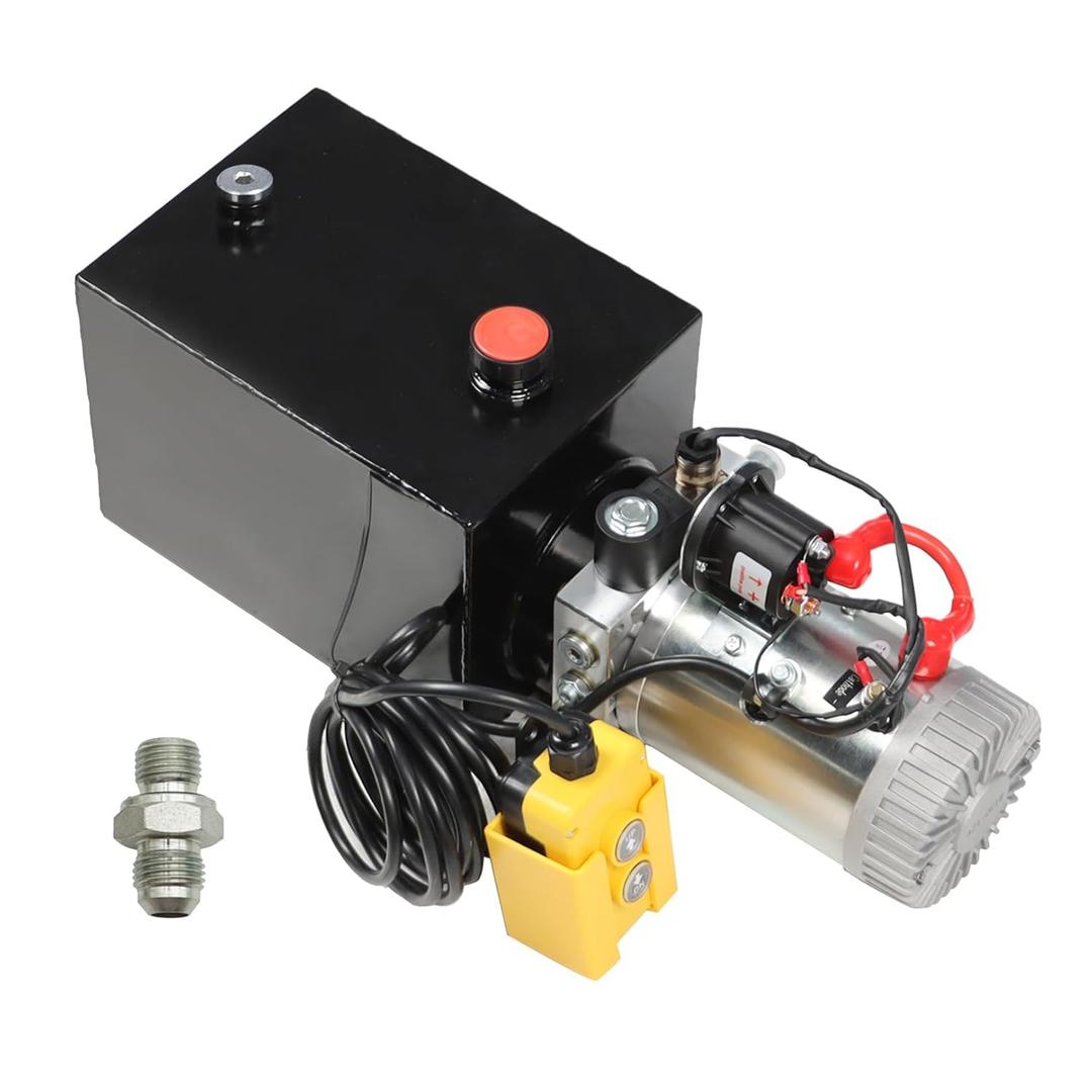 Nakkaa 12V DC Hydraulic Power Device 8 Quart Single Acting Hydraulic Dump Trailer Pump for Lifting and Lowering Dump Trailer Trucks