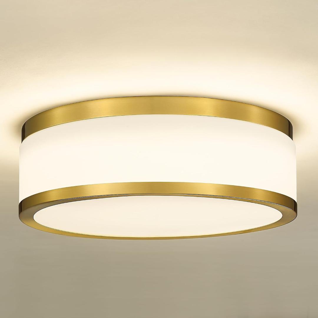 LMS 24W LED Flush Mount Ceiling Light, 15 inch 3CCT 3000K/4000K/5000K, Brushed Gold Close to Ceiling Light for Bathroom, Kitchen, Living Room, LMS-190