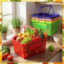 Mumufy 6 Pack Plastic Shopping Baskets with Handles Bulk 15.3x11.4x8''