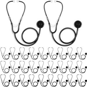 Hanaive 30 Pack Kids Stethoscope Toy Disposable Stethoscope Bulk Real Working Nursing Doctor Pretend Game Nurse Costume Accessories for Kids School Career Day Grad Party(Black)