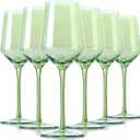 Physkoa Green Glasses Set 6-15oz Crystal Green Glasses With Long Stem