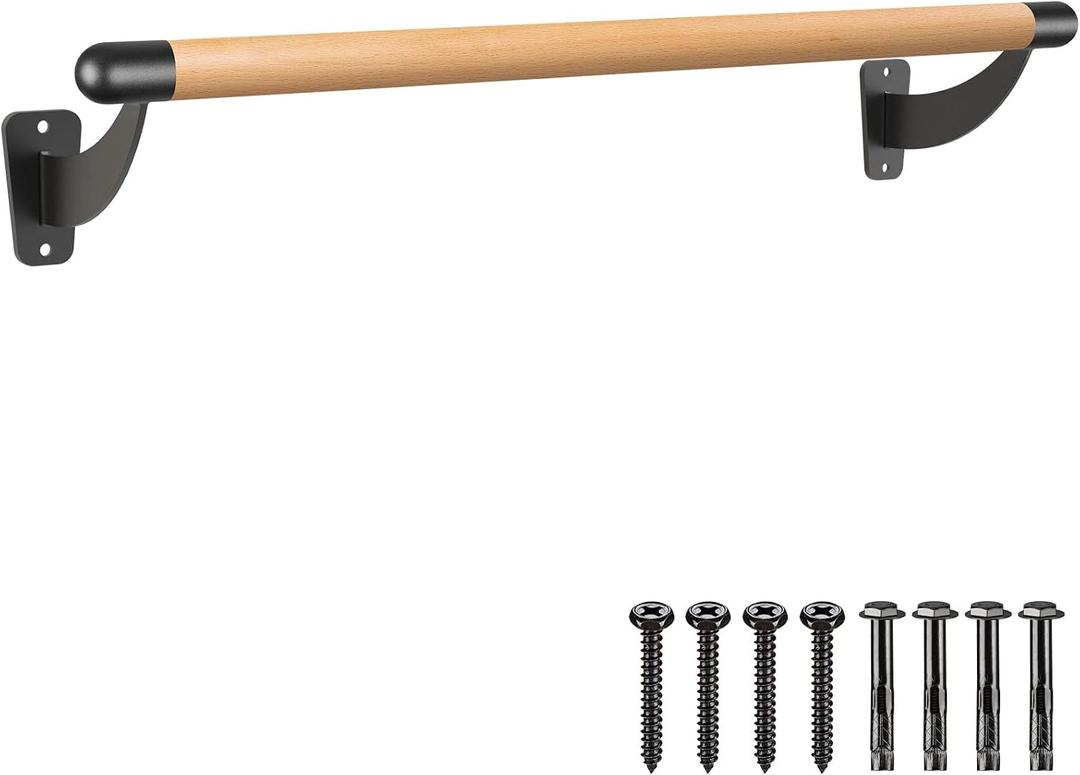 SELEWARE 4-12 ft Long Wood Ballet Barre Wall Mount Barre System for Home or Studio Barre Movements Body Stretch 1.5 inch Dia