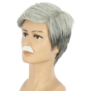 yuehong Adult Short White Gray Grandpa Wig Old Man Wig Heat Resistant Synthetic Fibers Soft Durable Breathable Costume Hair with Mustache