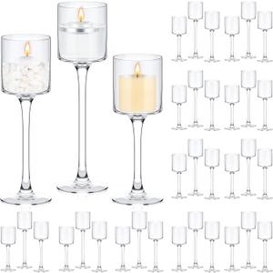 Yaomiao 36 Pcs Tall Glass Candle Holder Clear Tea Light Candle Floating Holder for Wedding Party Dining Bathroom Table Centerpiece Pillar Settings, 3 Sizes 7.87"& 9"& 10.2" H