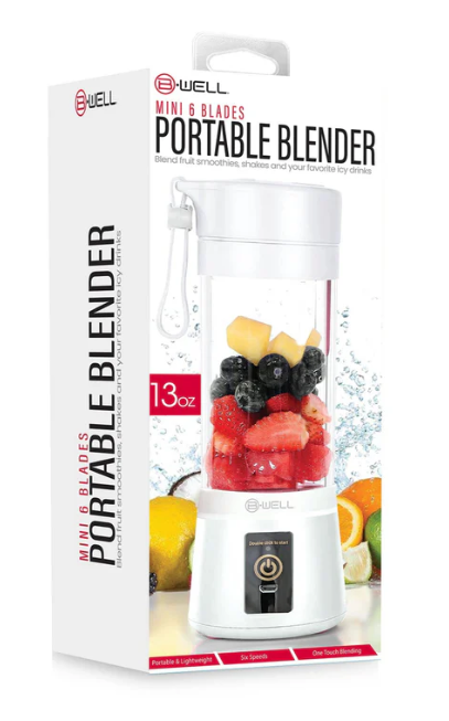 B Well Portable Rechargeable Personal Blender, White, Touch Control, USB Charging 13 Oz
