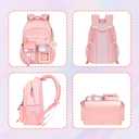 Kawaii Pink Kids Backpack for Girls, Fashion Multiple Pockets Bookbag for Primary Elementary High School for Teen Girls