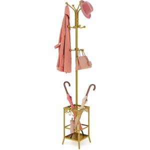 Hoctieon Coat Rack Freestanding, Coat Hanger Stand,Umbrella Holder, Hall Tree With 12 Hooks, Standing Coat Rack,Floor Standing Metal Umbrella Tree Stand, Gold