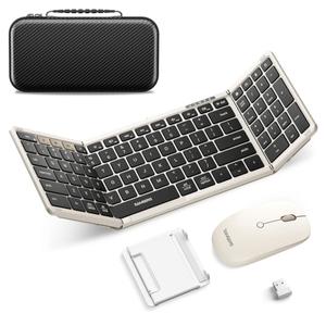 Foldable Keyboard and Mouse, Samsers Folding Bluetooth Keyboard Combo, 2.4G + BT5.0 x 2, Full-Size Portable Travel Keyboard & Rechargeable Wireless Mouse for Windows Android iOS Mac OS, Starlight