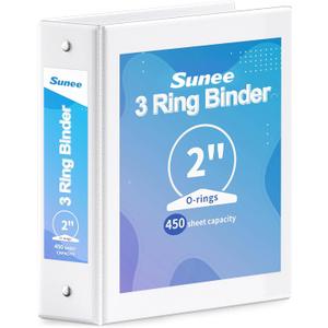 SUNEE 3 Ring Binder 2 Inch 1 Pack, Clear View Binder Three Ring PVC-Free (Fit 8.5x11 Inches) for School or Office Supplies, White