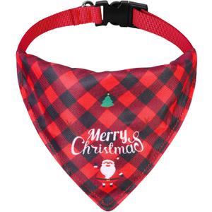Valentines Day Dog Bandana with Unique Quick-Release Buckle and Retractable Design,Triangle Reversible Bibs Breed for Dogs,Red Plaid Bandana with Christmas Santa(XL)