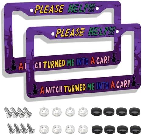 A witch turned me into a car License Plate Frames, Funny weird gen z Car Tag Cover with Screws,2 Holes Universal Holder Aluminum Plate Frame,Funny Car Accessories