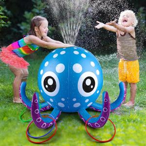 Sprinkler for Kids Inflatable Octopus Water Toys with 6 Rings, Summer Outdoor Toys Backyard Water Spray Sprinkler Fun Toy for 3 4 5 6 Years and Up Boys Girls Gifts