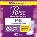 Poise Incontinence Pads & Postpartum Incontinence Pads, 6 Drop Ultimate Absorbency, Long Length, 42 Count, Packaging May Vary