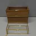 Hipiwe Vintage Glass Keepsake Box, Rectangle Jewelry Display Organize Vanity Lidded Box Home Decor Accent Decorative Box for Storage Trinket Rings Bracelet (Small, Gold)