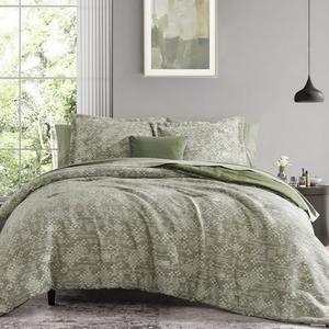 MaiRêve Queen Comforter Set Olive Green, Crinkle Textured Design Bedding Set 7 Pieces Bed in A Bag, All Season Farmhouse Comforter Set with Sheets, Pillowcases & Shams, 90x90