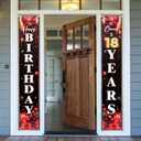 Happy 18th Birthday Porch Sign Door Banner Decor Red and Black  Glitter Cheers to 18 Years Old Birthday Party Theme Decorations for Boys Girls Supplies