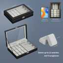 AUTOARK Leather 12 Watch Box Jewelry Case and 4 Piece Sunglass Eyeglasses Organizer,Mens Women Storage Holder Boxes,Large Glass Top,Black,MKAW044 (16 Slot)