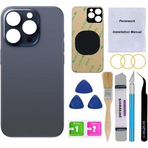 OEM Rear Back Glass Replacement for iPhone 15 Pro 6.1-inches with Reparing Tool Kit and Pre-Installed Adhesive (Blue Titanium)