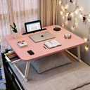 27.6" Home Office Folding Lap Desk with Drawer, Tablet Slot, Cup Holder - Fits up to 18 Inch Laptops, Bed Desk for Reading, Writing, Eating, Portable Laptop Table for Sofa, Coach, Floor (Pink)