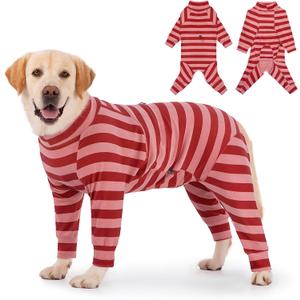 Dog Coats Autumn Winter Jumpsuit for Large Medium Dogs, Warmer Recovery Suit Polar Fleece Dog Bodysuit Lightweight Pajamas Pullover Stretchy Onesie Four-Legged Cold Weather Clothes (3XL, Xmas)