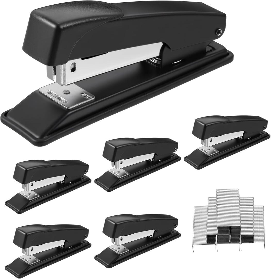 6 Pack Staplers for Desk, 20 Sheet Capacity Heavy Duty Metal Desktop Stapler for Classroom Office Desk Accessories Teacher Supplies (Black)