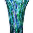 9.8" Tall Teal Blue Hand Blown Glass Vases for Home Decor,Modern Wide Mouth Ruffle Flower Vase Table Centerpieces,Colored Coastal Sea Glass Art for Bookshelf,Bathroom,Counterto,Wedding