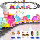 Funwee Steam Track Train Set for Toddlers, Magnetic Connection Train Toys w/Lights & Sounds, Electric Cartoon Choo Choo Train, Toy Train Christmas Birthday Gift for Toddlers 2 3 4 5+ Boy Girl (Pink)