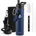 RAYMYLO Insulated Water Bottle 24oz, Triple Wall Vacuum Stainless Steel (Cold for 24Hrs, Hot for 12Hrs), Leak Proof & Non-BPA, 24oz Hydro Water Flask with Paracord Handle & Straw Spout Lids