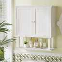 AmazerBath Bathroom Wall Cabinets, Bamboo Over The Toilet Storage Cabinet with Adjustable Shelves, Large Wall Mounted Medicine Cabinets with 2 Doors for Small Spaces, White, 9x21.3X 23.8 Inches