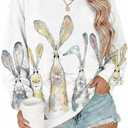 Women's Long Sleeve Crewneck Sweatshirt Holiday Graphic Pullover Tops (Large,White)