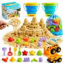 30PCS Beach Toys for Kids Ages 3-10, All-in-One Sand Toy Set with 2 Collapsible Buckets, Mesh Bag for Easy Packing, Trucks, Sea Animal Molds, Shovels & Sieves for Beach, Sandbox & Snow Play