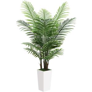 5FT Fake Plant Artificial Palm Tree Indoor Decor  Faux Plants Indoor Tall with White Planter  Artificial Tree Floor Plant for Living Room Office Home