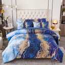 PERFEMET Watercolor Marble Printed Comforter Set Full Size 6 Pcs Blue Bed-in-A-Bag with Matched Bed Sheets Colorful Retro Artwork Style Bedding Comforter Sets(Blue, Full)