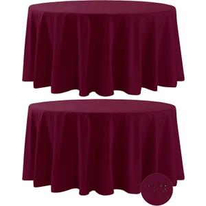 Fokitut 2 Pack Waterproof Round Tablecloth, 120 Inch, Stain Resistant and Wrinkle Polyester Table Cloth, Fabric Table Cover for Kitchen Dining, Wedding, Party, Holiday Dinner-Burgundy