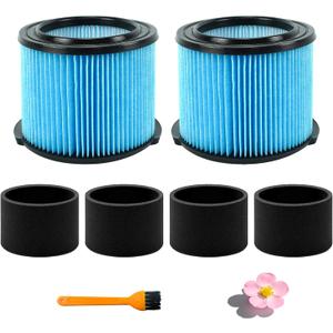 vf3500 Filter fit for rigid 4 Gallon Shop Vacuum, Washable and Reusable Replacement Filter for 3/4/4.5 Gallon Wet Dry Portable Vacuums, 2 Pack,4 pre-Filter,1 Brush