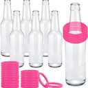 30 Pcs Ring Toss Game Carnival Game Set Include 24 Plastic Throw Rings and 6 Glass Bottles for All Occasions and Events, Summer Backyard Fun, Beach, Carnival Party Favor (1.57", Pink)