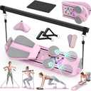 Pilates Board Pilates Reformer Set for Women, 7 in 1 Foldable Pilates Equipment with Timer, Portable Pilates Machine for Home Workout, Fitness, Exercise, Ab, Core (Pink)