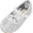 DREAM PAIRS Toddler Girl's Dress Shoes Mary Jane Rhinestone Ballerina Flat for Party, Birthday, Performance, Wedding Angel-66 Silver Size 9 Toddler