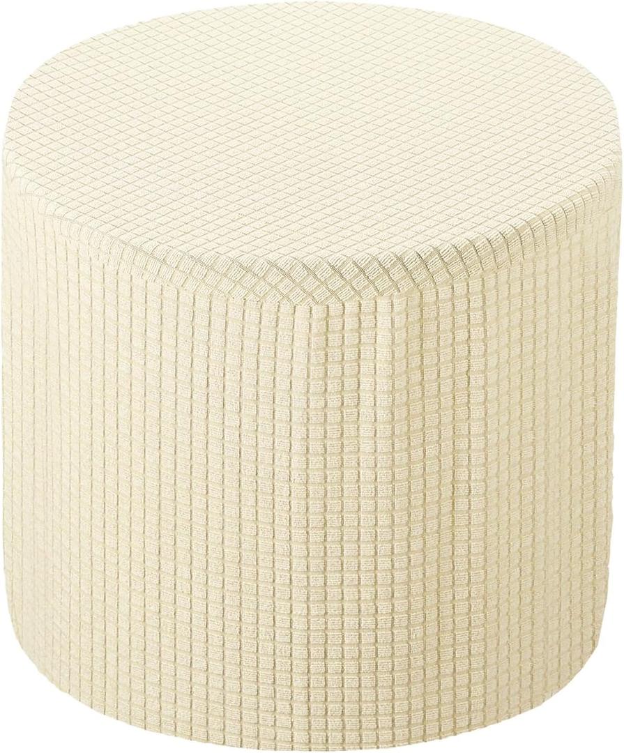 uxcell Ottomen Cover Round, Stretch Ottomen Slipcover Fit Diameter 9.8"-12.6", Non-Slip Footstool Protector Cover for Bedroom Cream