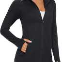 MAGCOMSEN Women's UPF 50+ Lightweight Athletic Jacket Sun Protection Full Zip Long Sleeve Shirts Hiking Outdoor Pockets L