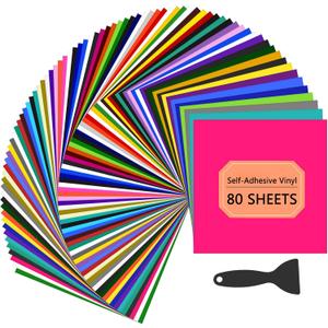 HTVRONT Permanent Vinyl for Cutting Machine - 80 Pack Permanent Adhesive Vinyl Sheets, 45 Assorted Colors Permanent Bundle, Silhouette, Cameo Cutters, Signs, Scrapbooking, Craft