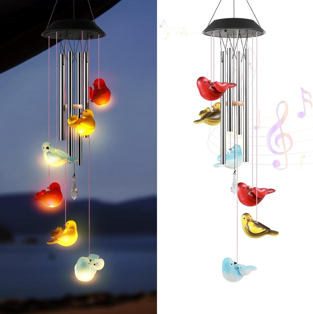 Solar Wind Chimes for Outside, Solar Bird Hanging Lights Outdoor Wind Chime, Waterproof Outdoor Decor for Patio Yard Garden Home