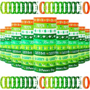 Wettarn 100 Pcs St. Patrick's Day Silicone Bracelet Bulk Rubber Wristbands St. Patricks Day Shamrock Ireland Bracelets Green for Ireland Party Supplies Gift