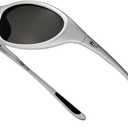 TIJN Sports Sunglasses for Men Women UV400 Wraparound Cycling Running Golf Motorcycle Glasses, Large Outdoor Shades, Vanta (Silver)