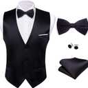 Barry.Wang Mens Suit Vest Bow Tie Set 4PCS Formal V-neck Slim Fit Casual Solid Color Waistcoat Wedding Party Tuxedo, X Large