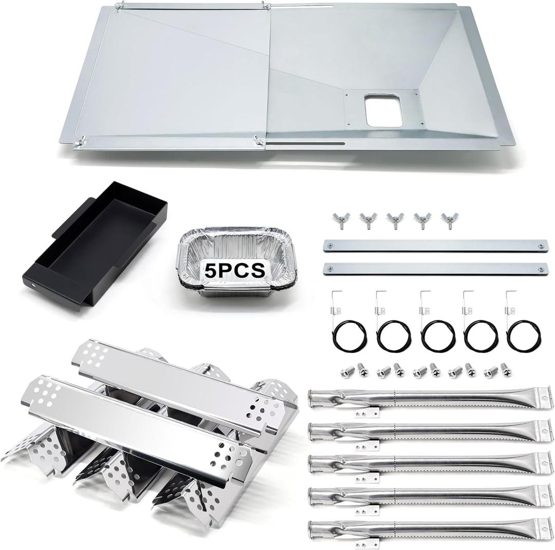 Grill Replacement Parts for Nexgrill 5 Burner 720-0888N, 720-0888, 4 Burner 720-0830H, 720-0783E, Adjustable Grill Grease Tray with Catch Pan, Heat Plates, Burners and Igniters for Nexgrill