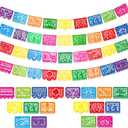 4 Packs Mexican Party Banner 60 Feet Fiesta Plastic Papel Picado Banner Cinco de Mayo Dia De Los Muertos Decor Day of The Dead Decorations Mexican Fiesta Themed Party Decorations Supplies